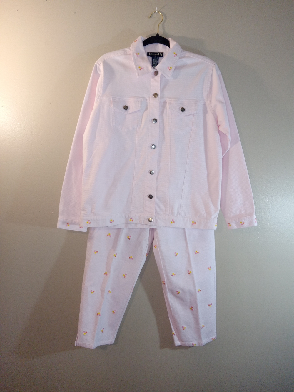 Vintage Denim&Co Light Pink Jacket and Ankle Pants Set